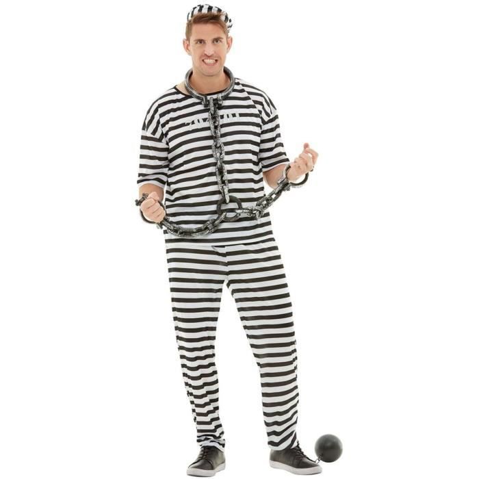 Male Prisoner Costume - Thief, Robber, Delinquent, Professions - Black
