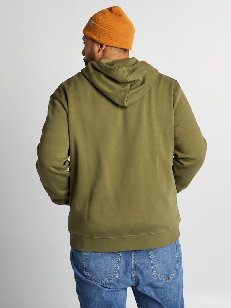 Trui met ritssluiting en capuchon van fleecestof - KHAKI