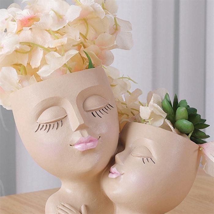 Maceta de resina con rostro, jarrón con forma de cabeza de mujer, maceta para suculentas 