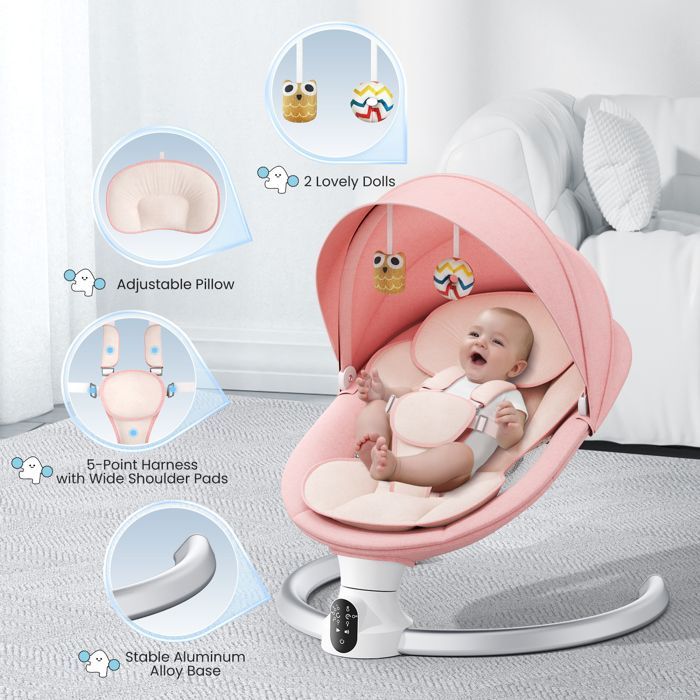TTLIFE elektrische babywipper met muziek, 5 schommelsnelheden, 3 timers, afstandsbediening en Bluetooth