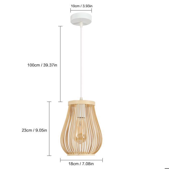 Dorlink Suspension Rotin - Hauteur Ajustable - Compatible E27 Ampoules LED Suspension rotin Suspension salon（san ampoules）