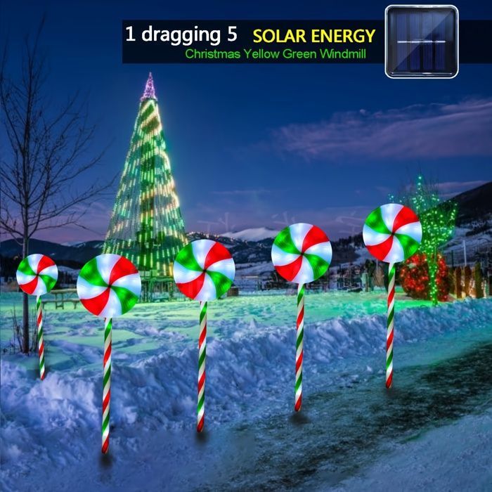 Luci natalizie solari - Rosse e verdi - 5 in 1 - Decorazioni per esterni