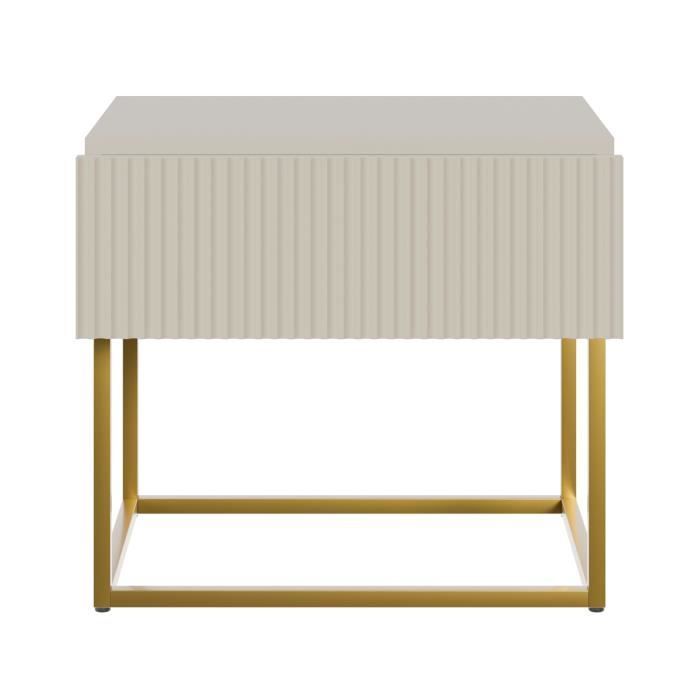 Mesita de noche - SELSEY - VELDIO - 50 x 35,6 x 44 cm - Topo (gris-beige) - Patas doradas