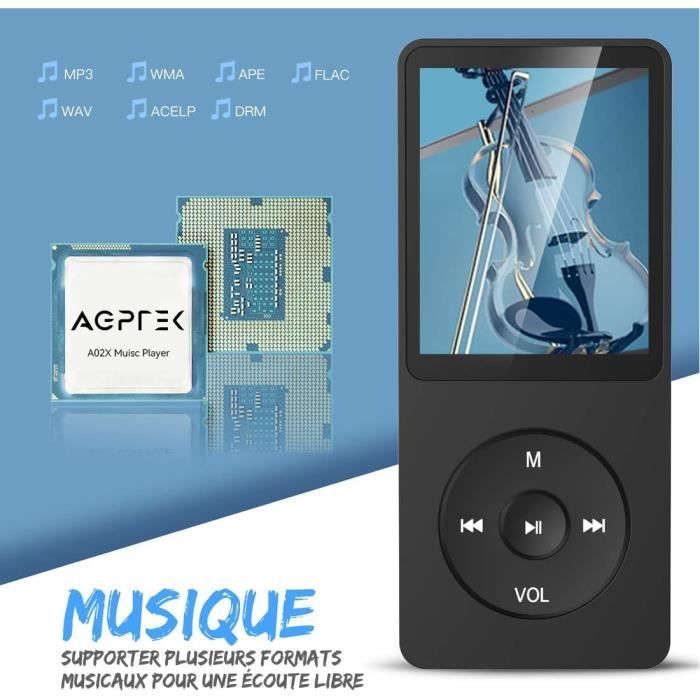 AGPTEK 32Go Mp3 Classique avec Haut-Parleur 1.8'' Lecteur Musique 70H Ultra-Longue Autonomie Radio FM Petit Baladeur MP3 Sport Noir