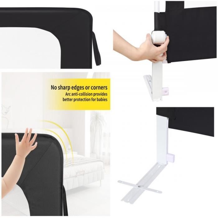 sponda per lettino - XUANYU - 180*70*26 cm - Barra laterale pieghevole e regolabile - Ferro + tessuto Oxford nero