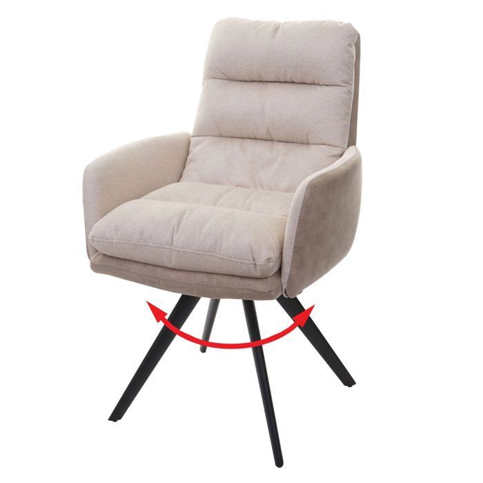 Chaise de salle à manger MCW-G66 pivotante tissu/textile crème avec accoudoirs