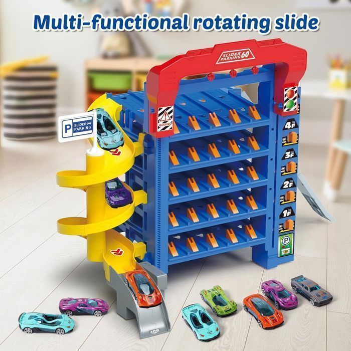 Parking à Toboggans VATOS avec 10 Voitures - Jouet Enfant véhicule de course pour 2-4 joueurs - Cadeau enfant 3+ans