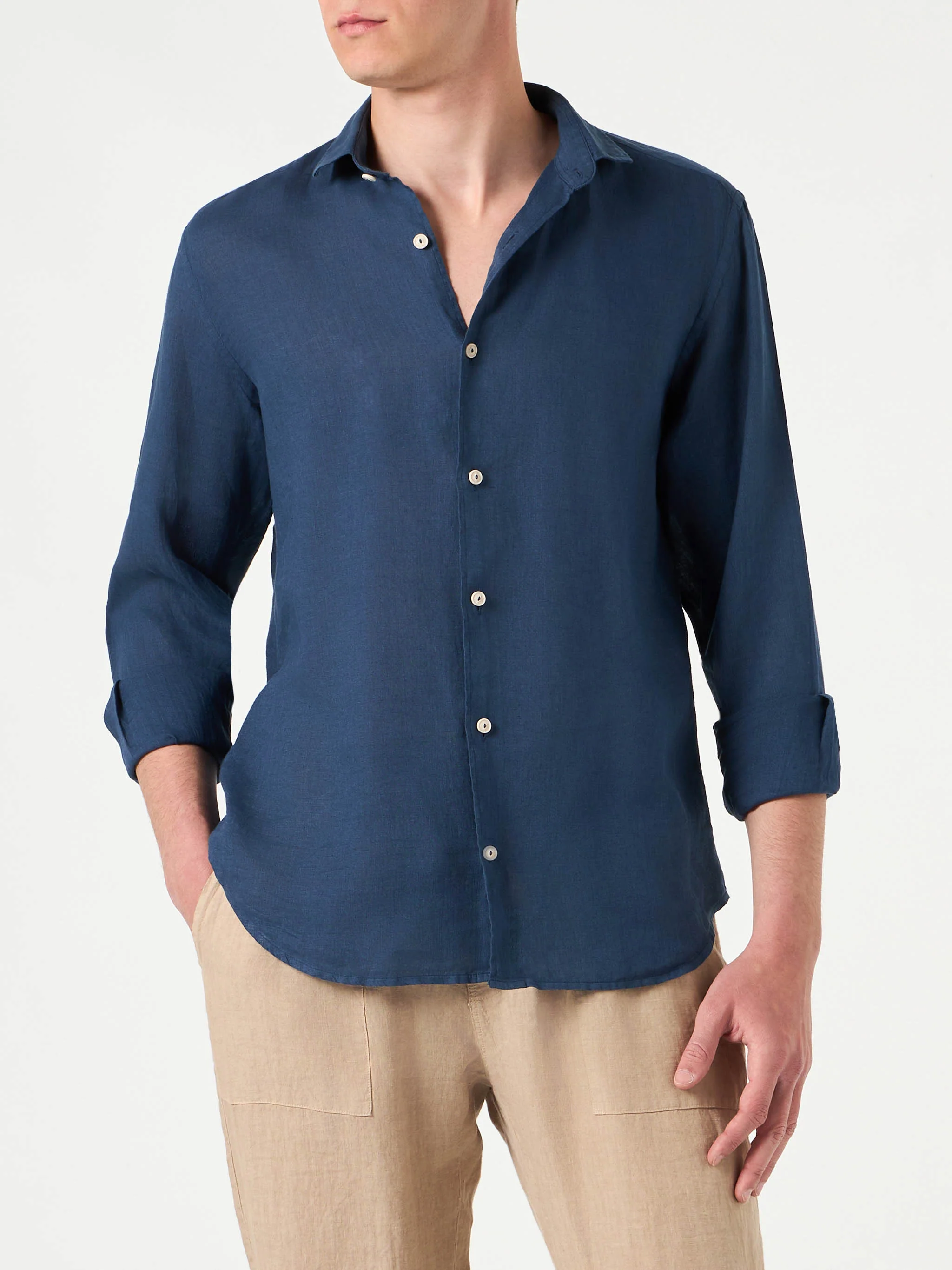 Pamplona herenhemd van marineblauw linnen