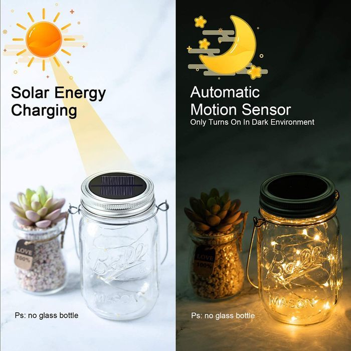 Juego de 6 tapas solares de vidrio para macetas, con 20 LED cada una y ganchos para decoración exterior (macetas no incluidas).
