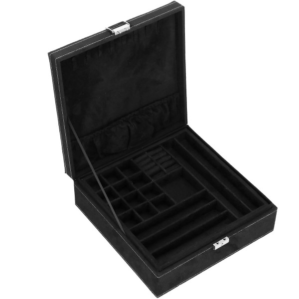 Szkatułka na biżuterię 26x26x9 cm czarny, welurowy organizer