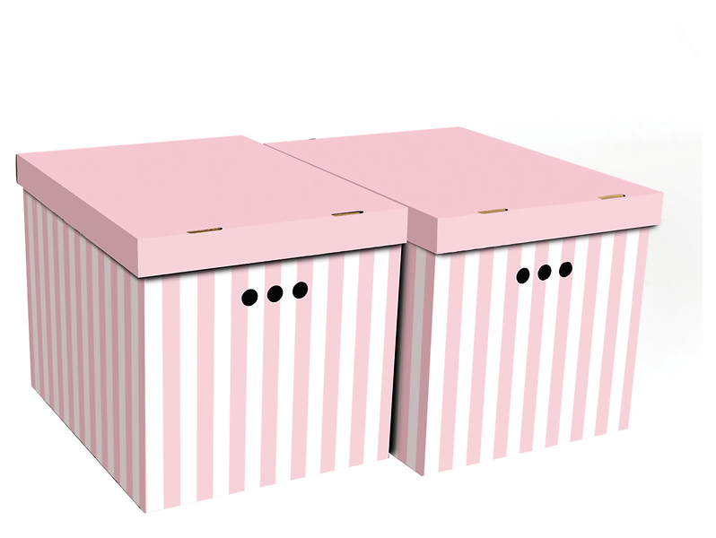 Komplet pudeł kartonowych XL Paski 32x42 cm 2 szt. różowych