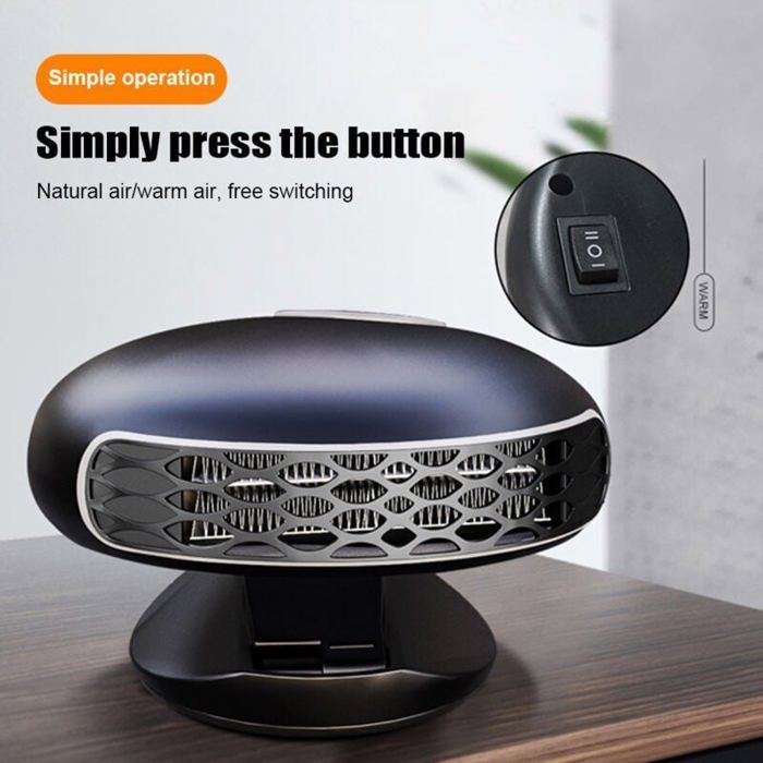Calefactor portátil para coche de 12V/24V, descongelación 2 en 1, ventilador frío/caliente, base giratoria de 360°.