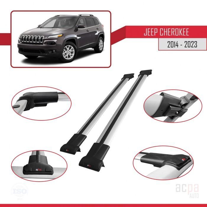 Barras portaequipajes de techo para Jeep Cherokee (KL) 2014-2023, modelo FLY - Gris