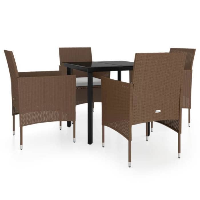 Conjunto de comedor de jardín - vidaXL - 5 piezas - Marrón/negro - Resina de mimbre - Acero con recubrimiento en polvo - Cristal