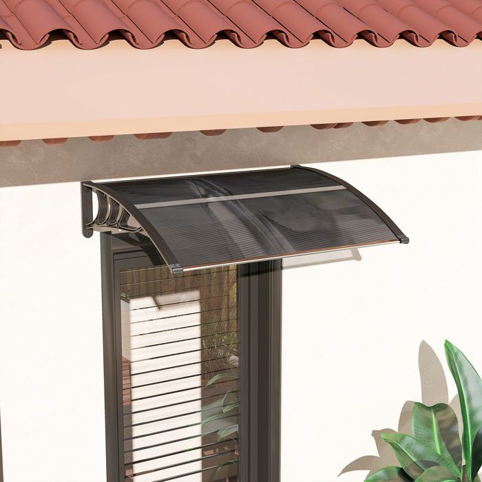 Toldo para puerta de entrada - Outsunny - protección contra la lluvia y los rayos UV - policarbonato y aluminio - 100 x 75 cm - negro