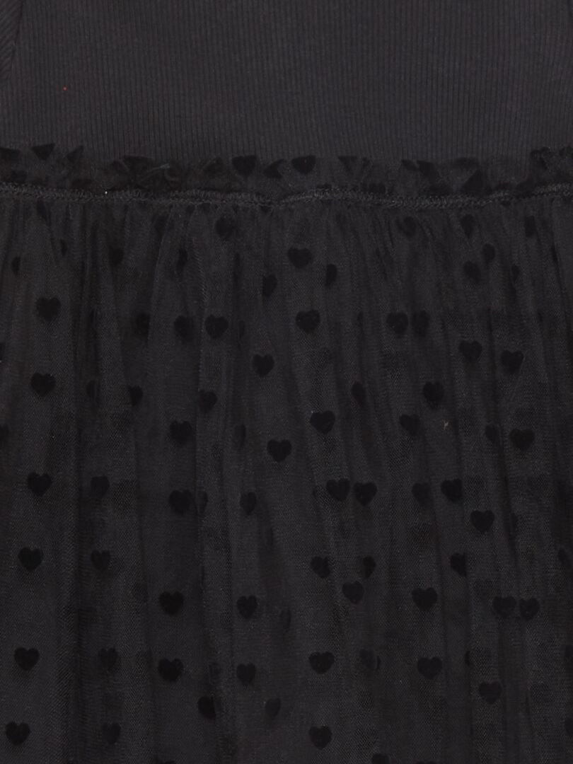 Vestido canelado e de tule - PRETO