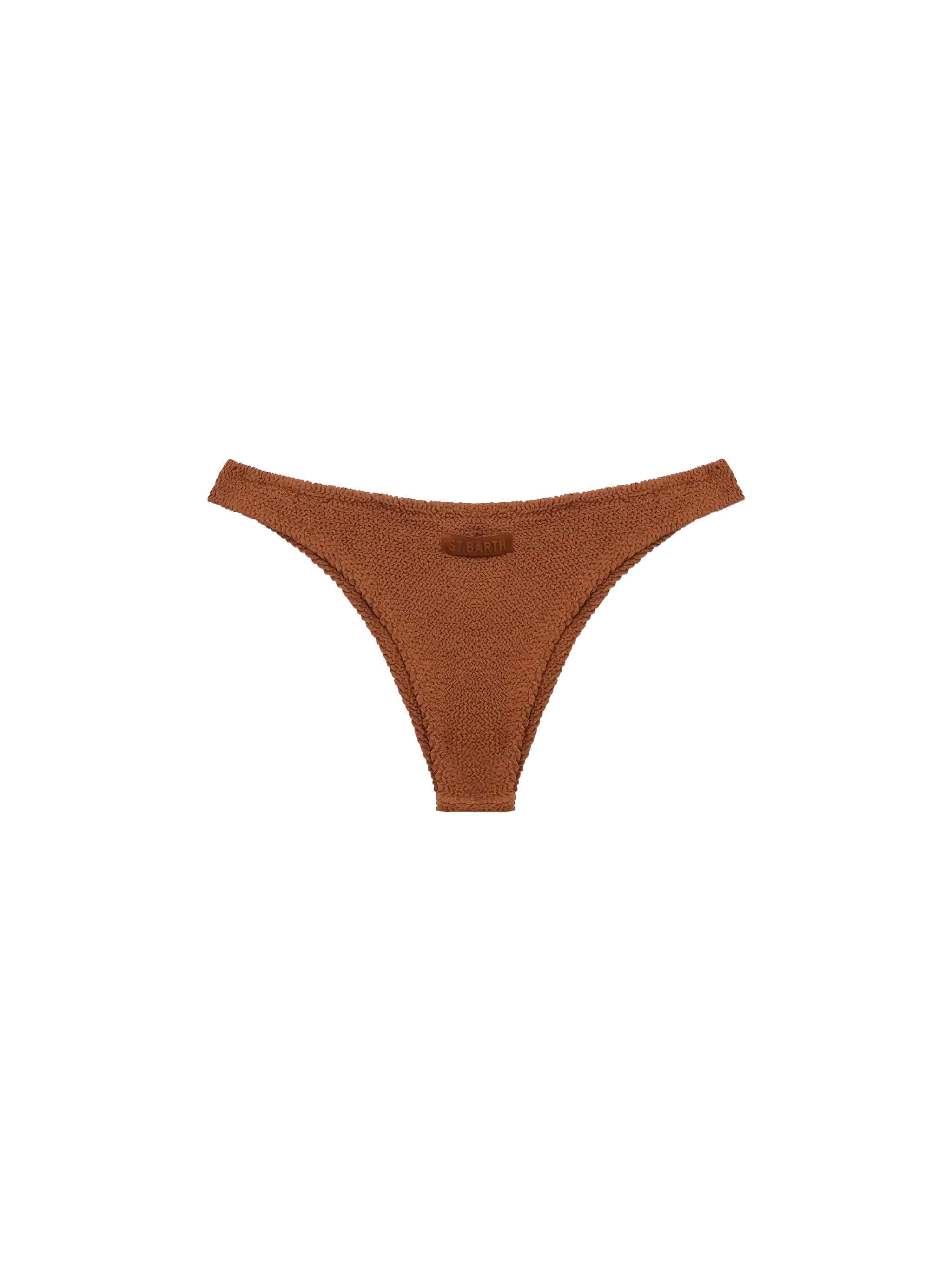 Culotte de bain Naomi camel marron froissée et échancrée