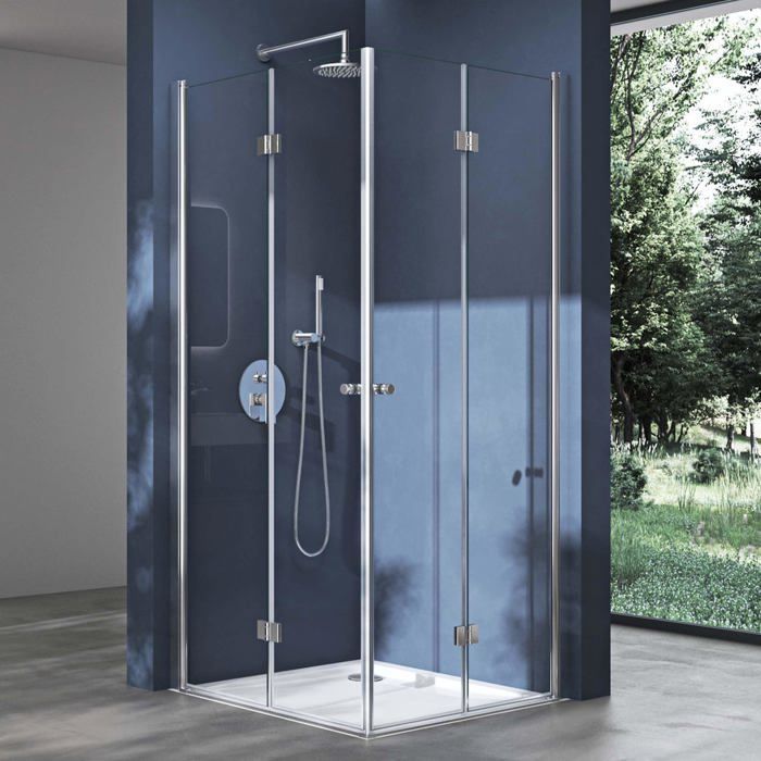 Mampara de ducha plegable doporro 80x120, diseño Ravenna26K, puerta de ducha plegable de cristal transparente con plato de ducha
