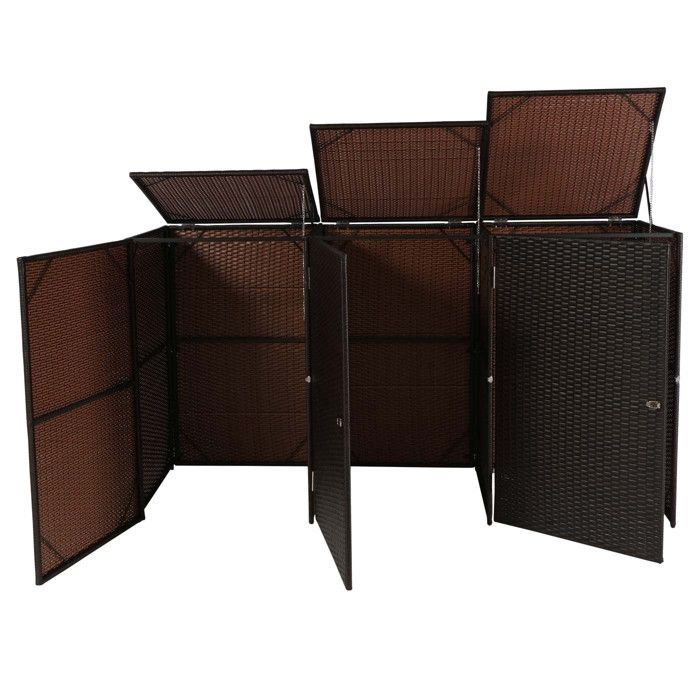 Copertura per 3 bidoni HWC-E25, copertura in polyrattan per 3 bidoni da 120 litri - marrone