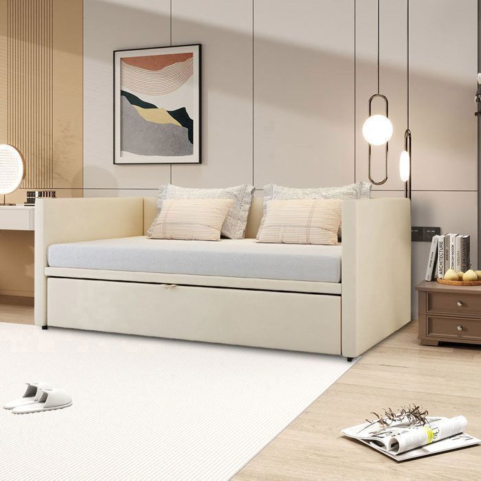 Canapé Lit convertible 2/3 places, 90/180x200 cm lit pliant avec Dossier, Velours, Beige
