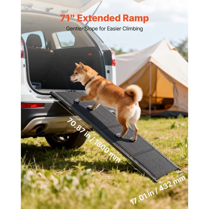 Rampa para perros VEVOR - 180 x 43,2 cm - Rampa de acceso plegable para coches, apta para perros medianos y grandes (hasta 113 kg).