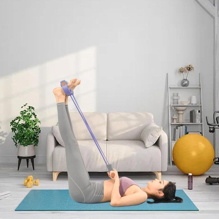 Appareil d'entraînement abdominal - 6 tubes - Appareil pour abdominaux - Musculation - Entraîneur abdominal élastique - Rouleau