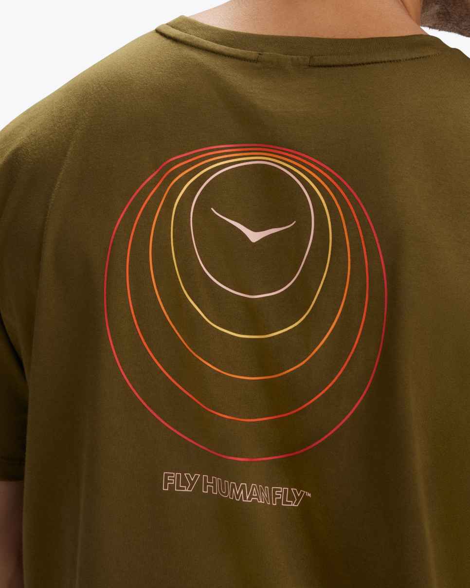 HOKA Grafisch T-shirt met korte mouwen in donker olijfgroen