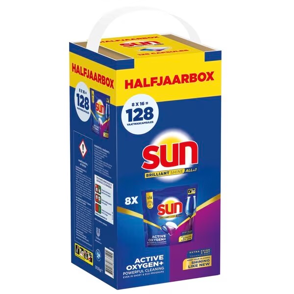 „Sun Brilliant Shine“ universalios indaplovės tabletės, 8 x 16 vnt.