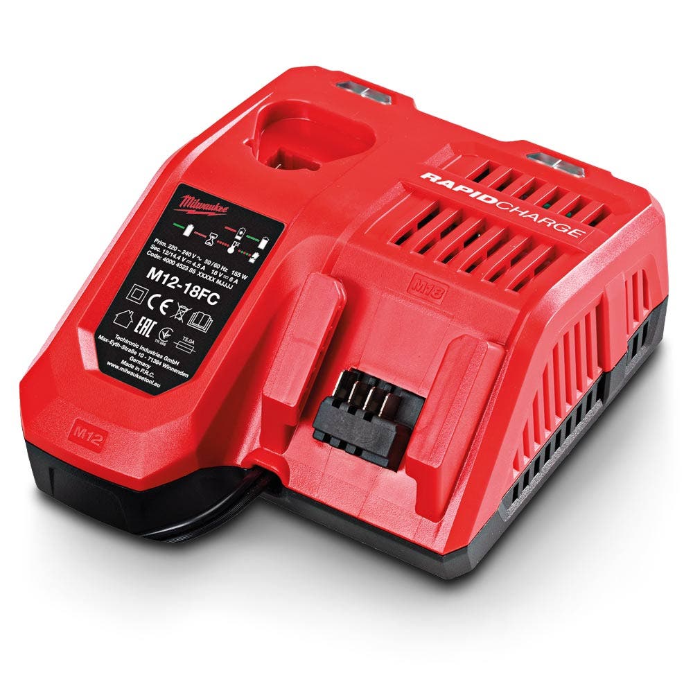 MILWAUKEE 12V/18V 4,5/6,0Ah hurtiglader for flere spenninger M12-18FC