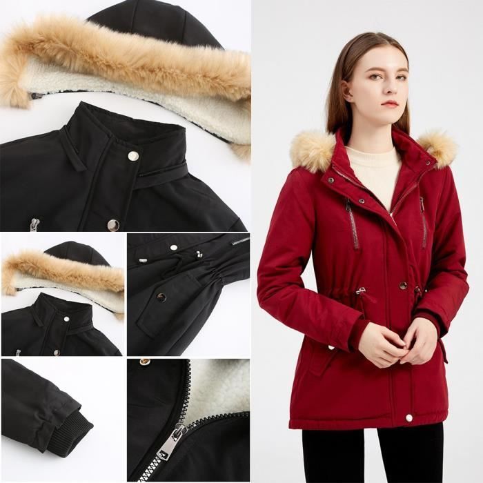 Doudoune polaire Femmes hiver chaud avec capuche col en fausse fourrure Coupe-Vent XD612 Bleu