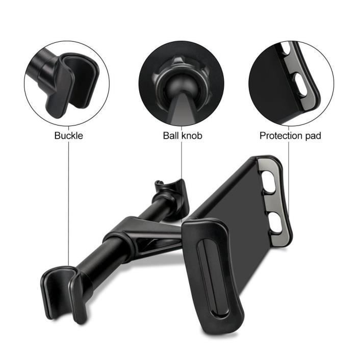 Car Mount for Tablet/Phone, 360° Adjustable Rotating, Rear Seat Mount - Black