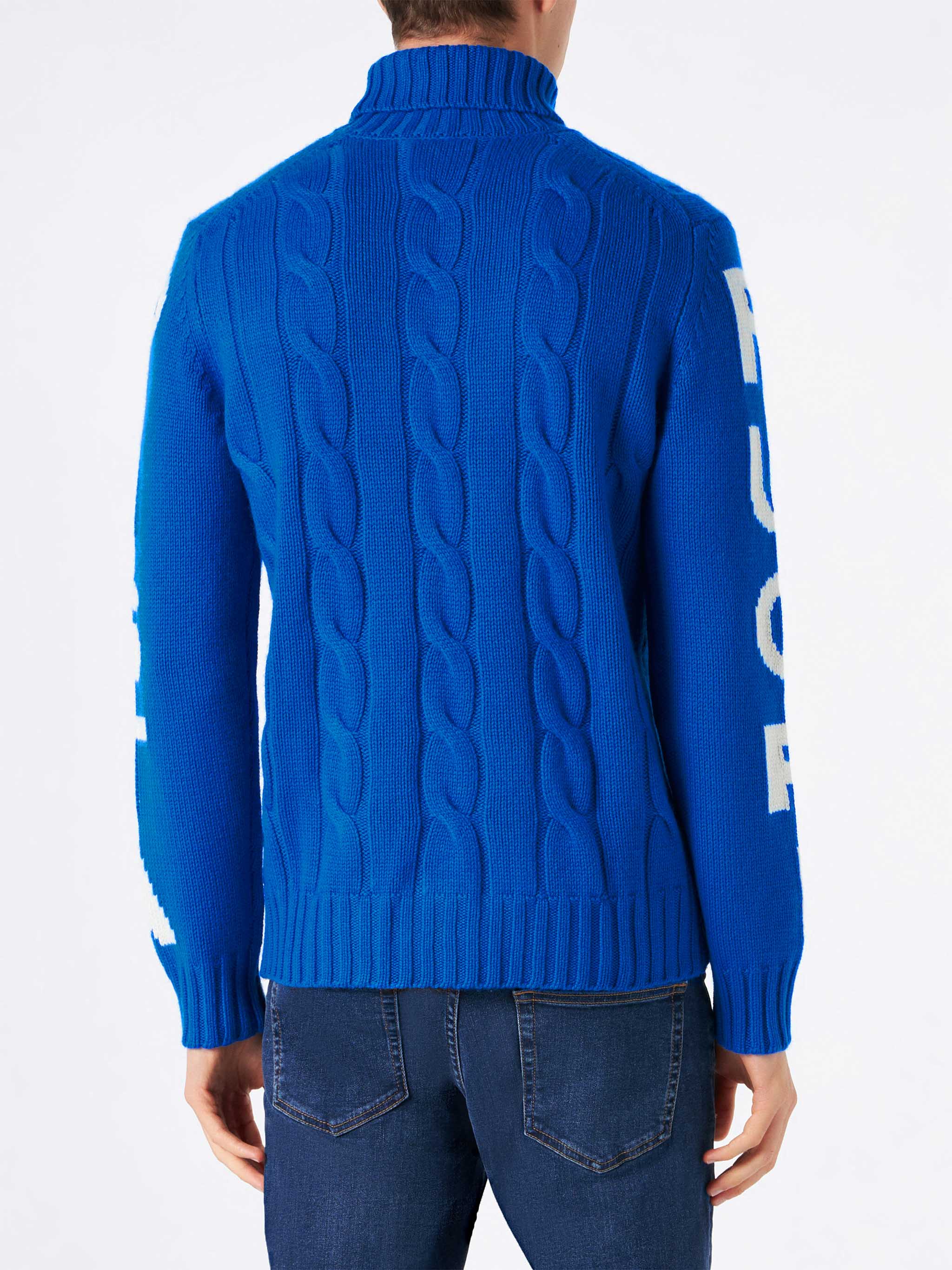 Jersey de punto trenzado de cuello alto jacquard para hombre, estilo off-piste