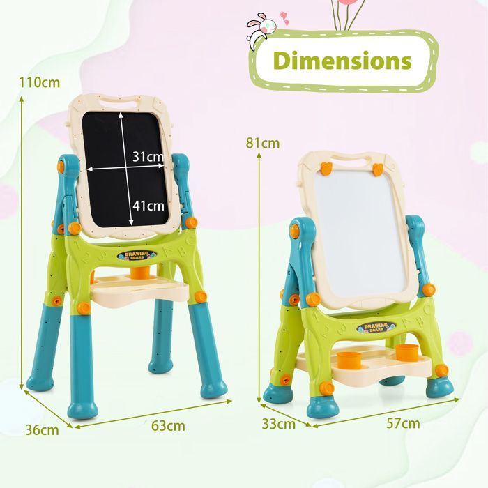 GIANTEX Chevalet pour Enfants 3+ Ans, Tableau Magnétique Double Face Rotatif & Amovible, Hauteur Réglable, 57x33x81cm, Vert