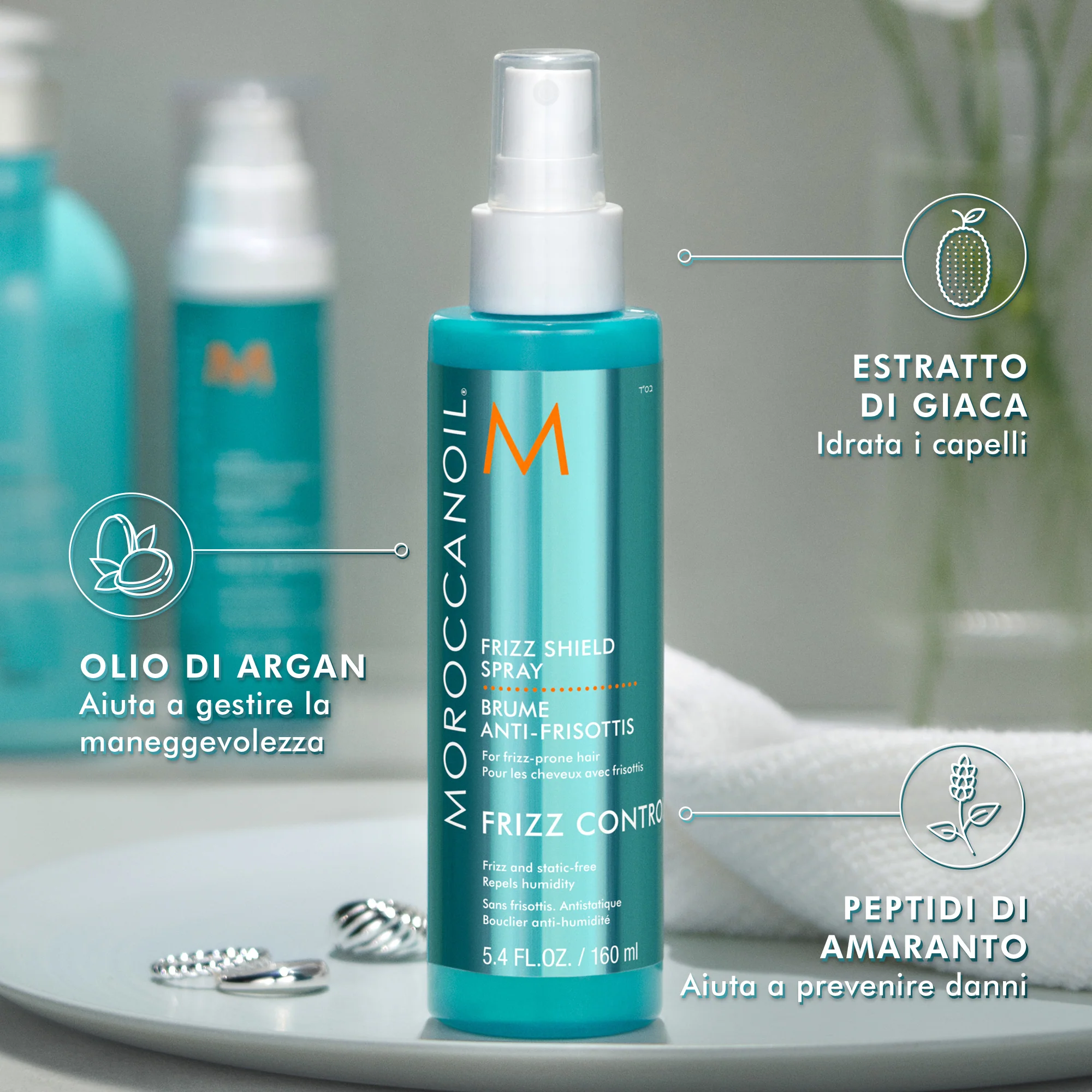 Frizz Control Frizz Shield Spray - Spray Termo Protettivo, Spray Capelli Styling & Finish