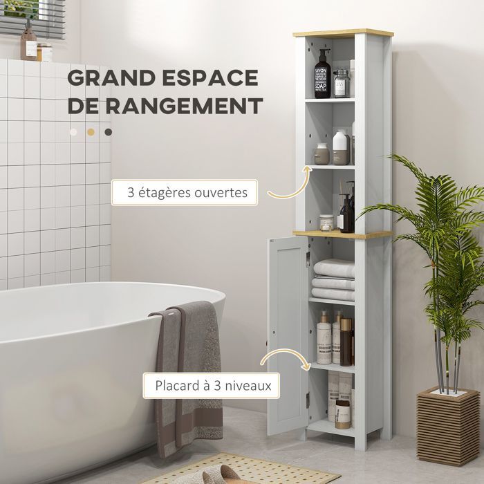 Kleankin - Bathroom column cabinet - Wood - 34x23x165cm - White