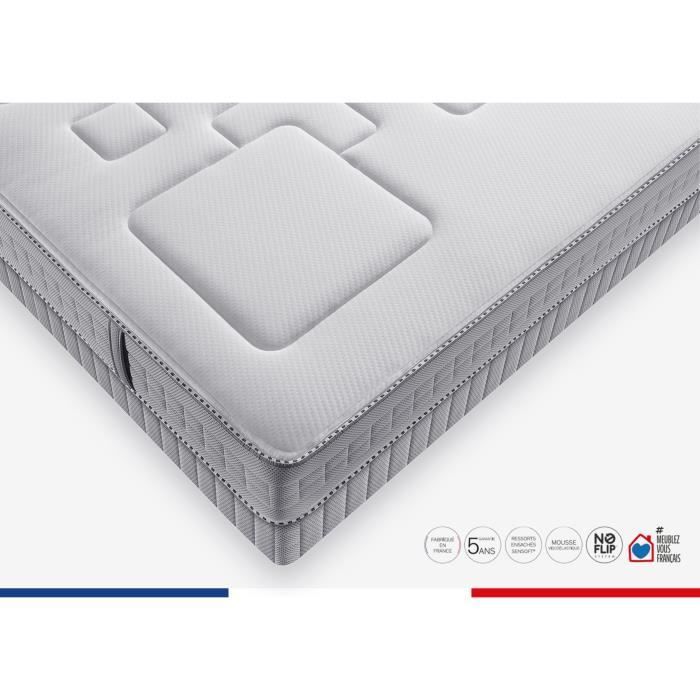 Ensemble matelas sommier 160 x 200 SIMMONS Hauteur 25 cm - Ressorts ensachés Sensoft - Fabriqué en France -  SW3