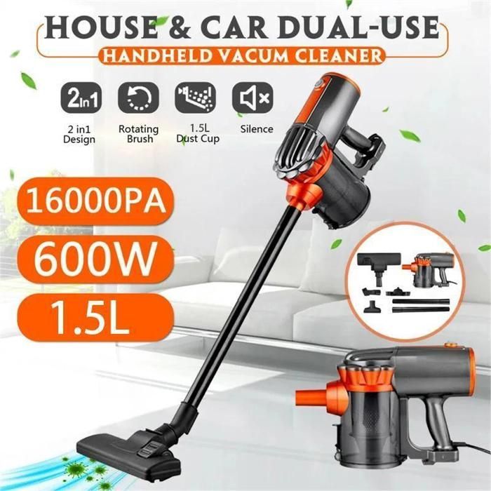 Aspirapolvere a bastone - Aspirapolvere senza sacco - 16KPa/600W/1.5L - Filtrazione efficiente - Silenzioso - Cavo da 5 m - Potente aspirapolvere 2 in 1