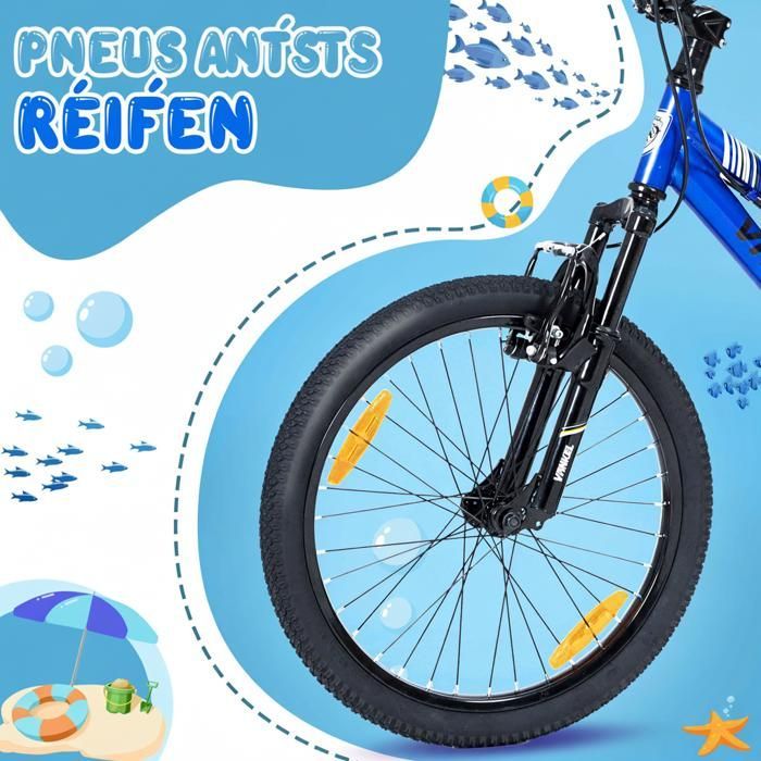 VANKEL Vélo Enfant 20 Pouces - 6 Vitesses - Pneus Antidérapants - Cadre Acier  - 14 kg - Idéal pour Garçons et Filles de 5 à 9 Ans