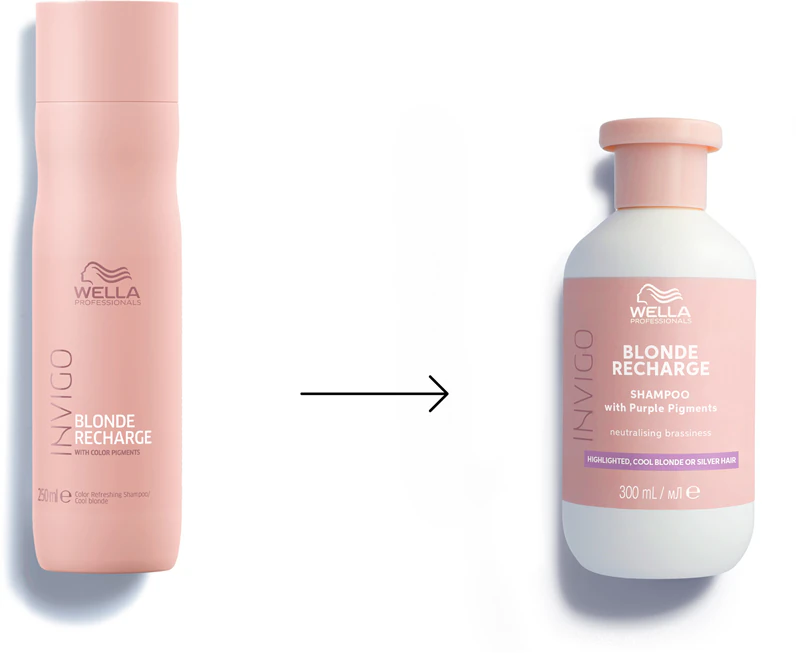 Wella Professionals Invigo Blonde Recharge shampoo voor blond haar die gelige tinten neutraliseert.