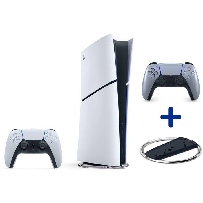PS5 Digital Edition Bundle (without disc drive): PlayStation 5 (Slim) console + Vertical stand + 2nd DualSense controller Sterling Silver