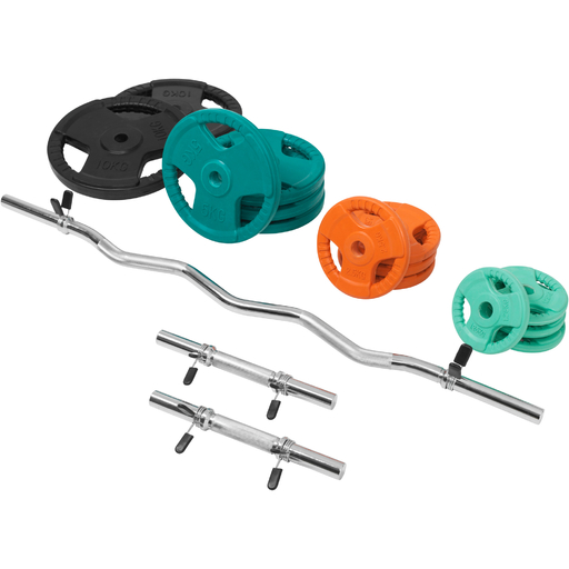 Gorilla Sports Rubber Curl Ez Set mit Griffen (70 kg Tragkraft) und Sternverschlüssen