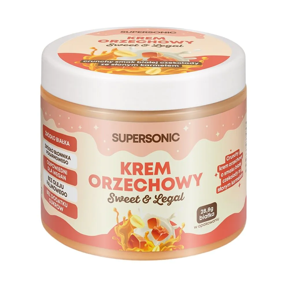 Supersonic Krem orzechowy o smaku białej czekolady ze słonym karmelem i kawałkami orzechów