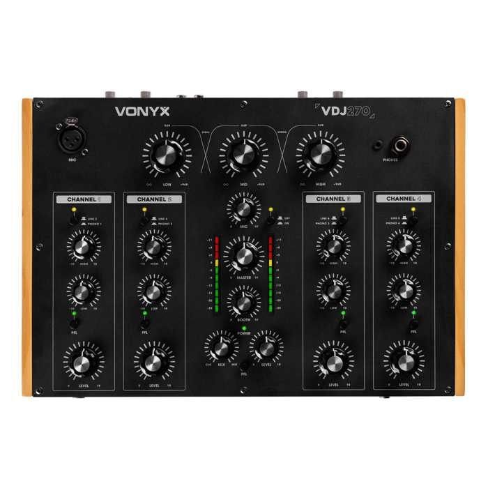 Vonyx VDJ270 - Mixer de DJ giratório de 4 canais com equalizador de 2 bandas