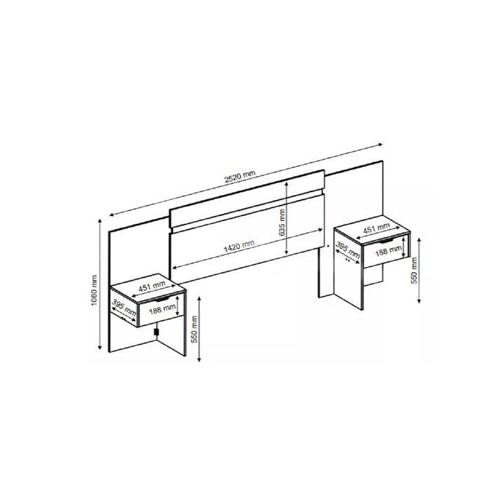 Tête de lit extensible avec chevets  - 140/160 cm - Blanc - PARATI