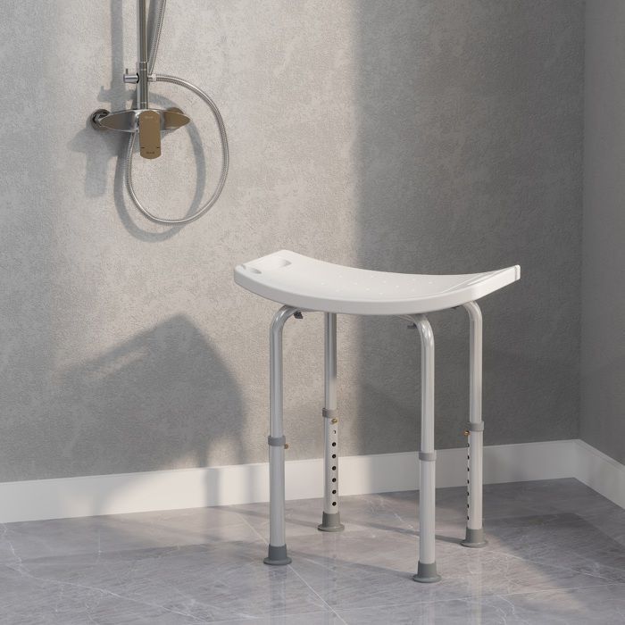 Taburete de ducha - HOMCOM - silla ajustable para personas mayores y personas con discapacidad, con patas antideslizantes - aluminio - blanco
