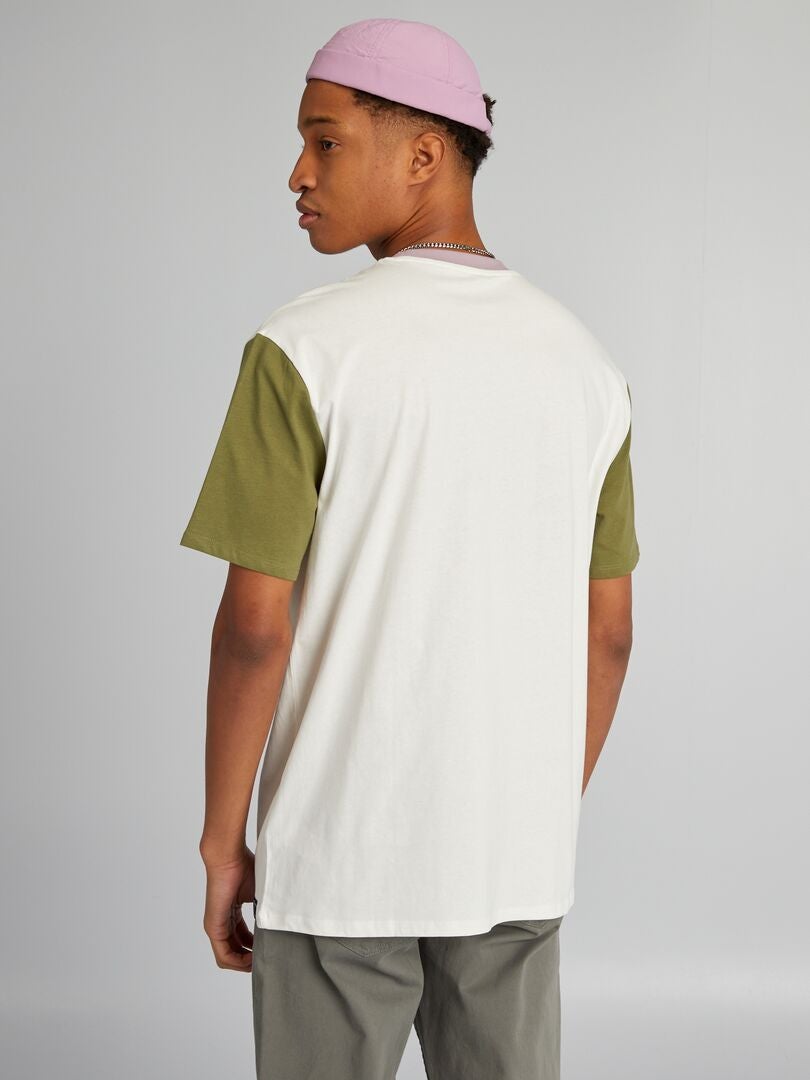 Farbblock-Baumwoll-T-Shirt mit Rundhalsausschnitt für Personen über 190 cm – grün