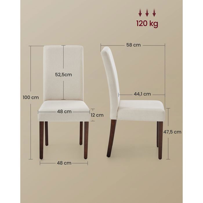Chaises Salle à Manger - VASAGLE - Lot de 6 - Dossier Haut - Assise Épaisse - 58x48x100 cm - Blanc