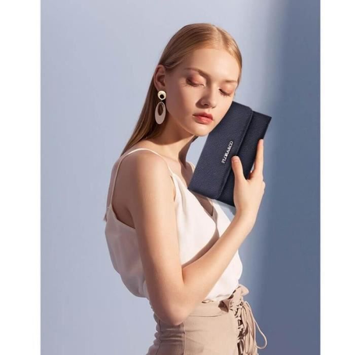 Porte-chéquier portefeuille tout en un à rabat femme Flora Co Paris - Bleu marine