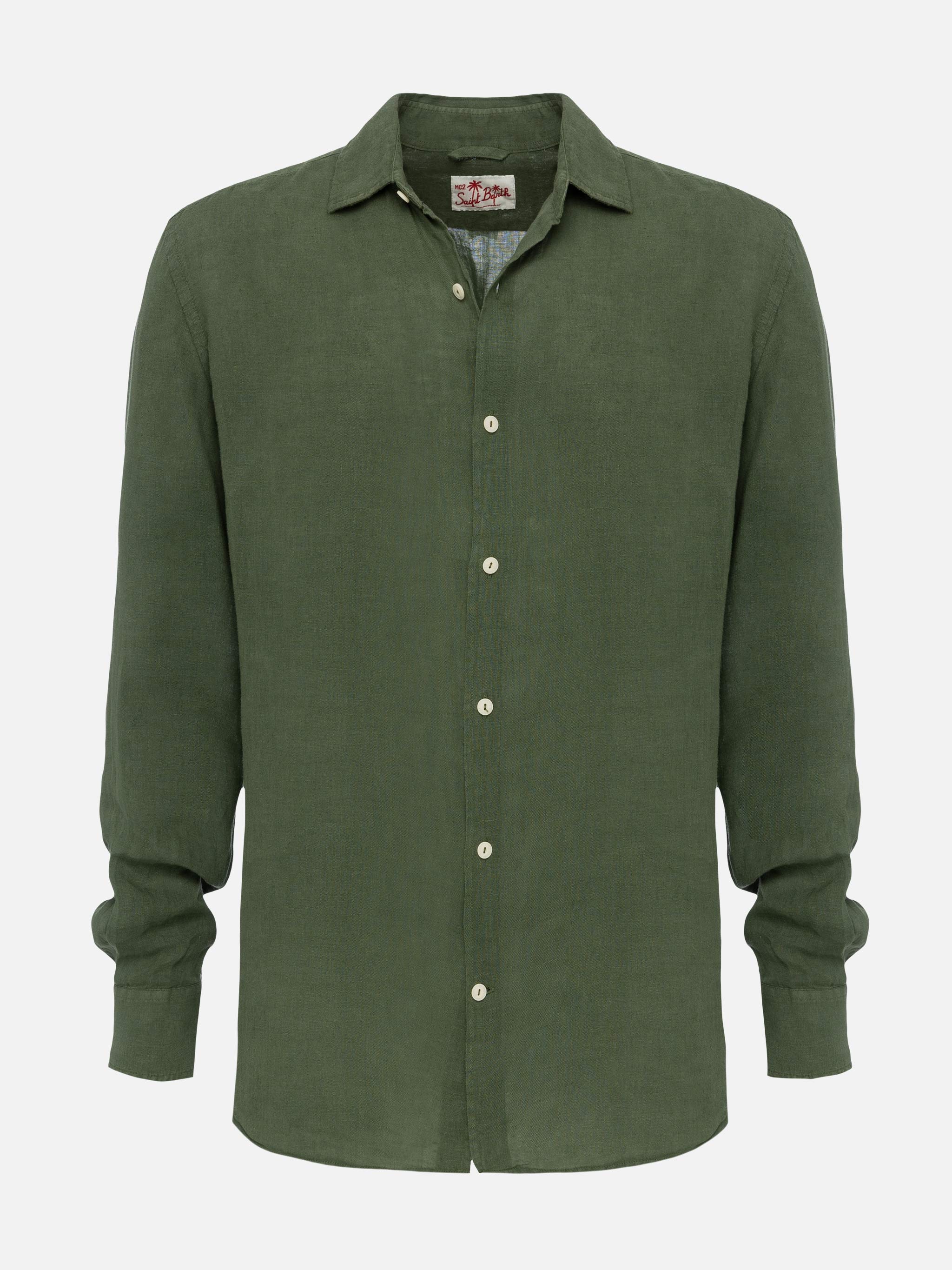 Pamplona-shirt van linnen in legergroen.