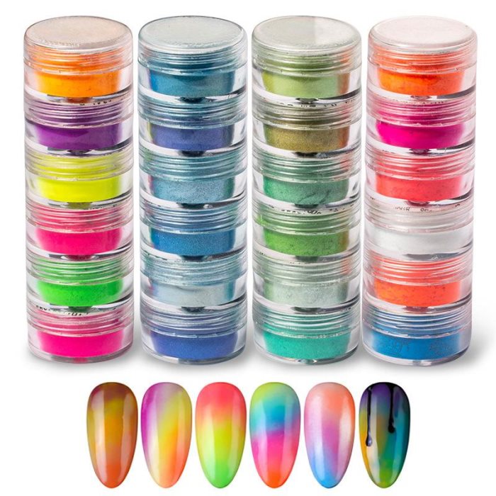 Poudre pour manucure Candy Blooming, six couleurs, poudre nacrée en option, poudre ultra-brillante, poudre fluorescente Candy, décoration pour ongles